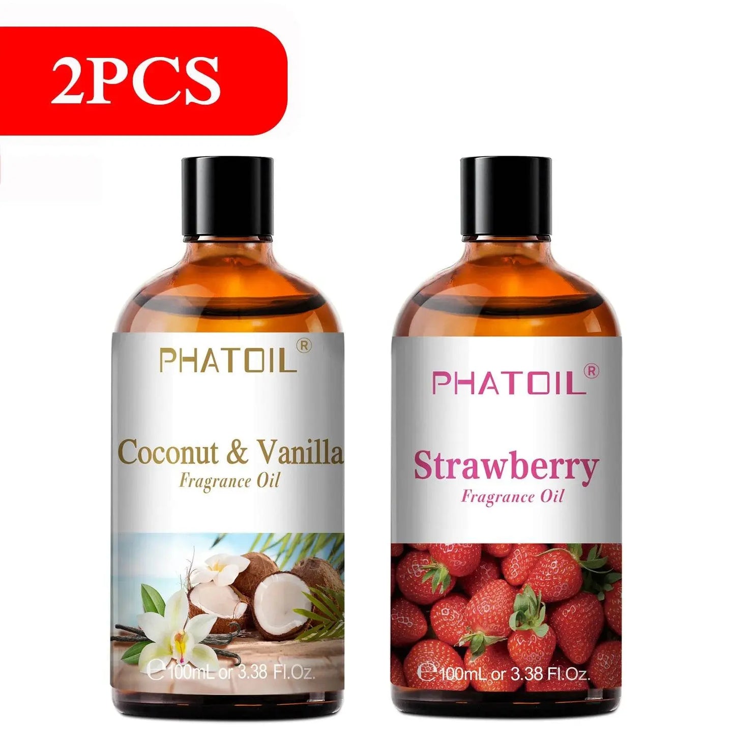 PHATOIL 100ml Sweet Fruity Fragrance Oil for Diffuser Candles Making -Coconut & Vanilla Strawberry Lemon Peach Pear Aroma Oil - Vapolia